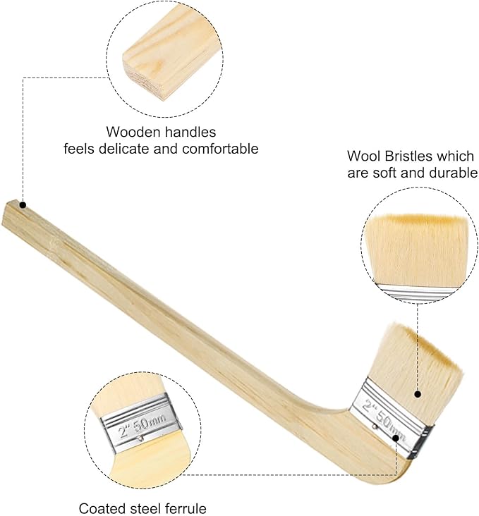 HARFINGTON Paint Brush 2Pcs 2" Brush Width Soft Wool Variety Angled Bend Brushes Radiator Paint Brush for Painting Furniture Walls Treatment, White