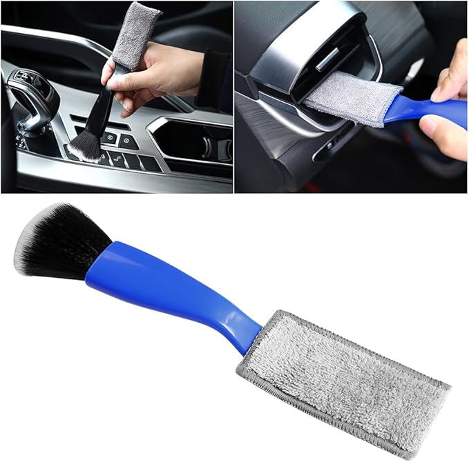 Car Double Head Brush, Double Head Automotive Interior Cleaner Detail Brushes Cleaning Dashboards Seats Air Vent, Vehicle Interior Detailing Tools, Universal for Truck, SUV (Blue)