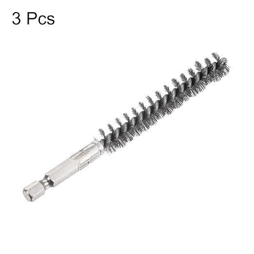 HARFINGTON 3pcs Stainless Steel Bore Brush 12mm Dia Cleaning Wire Brush with Handle 1/4 Inch Hex Shank for Tubes, Ports, Bearings