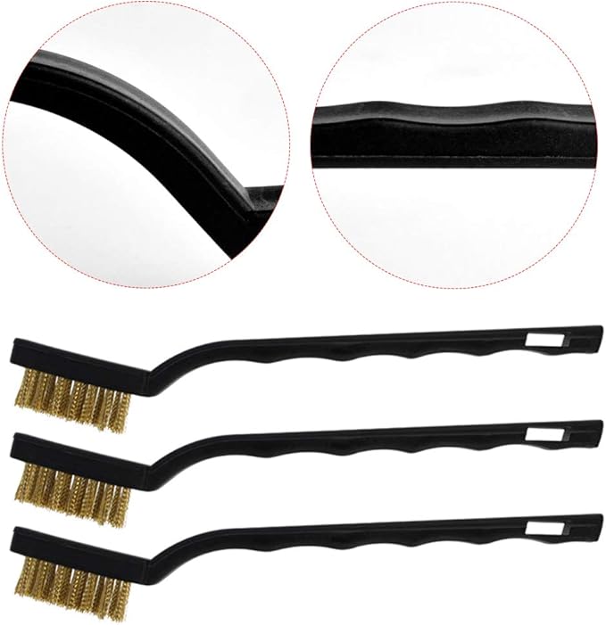 15 Pcs Mini Brass Wire Brush Set for Cleaning Welding Slag Rust, Wire Bristle Scratch Brush Set, Curved Handle Brushes (Brass)