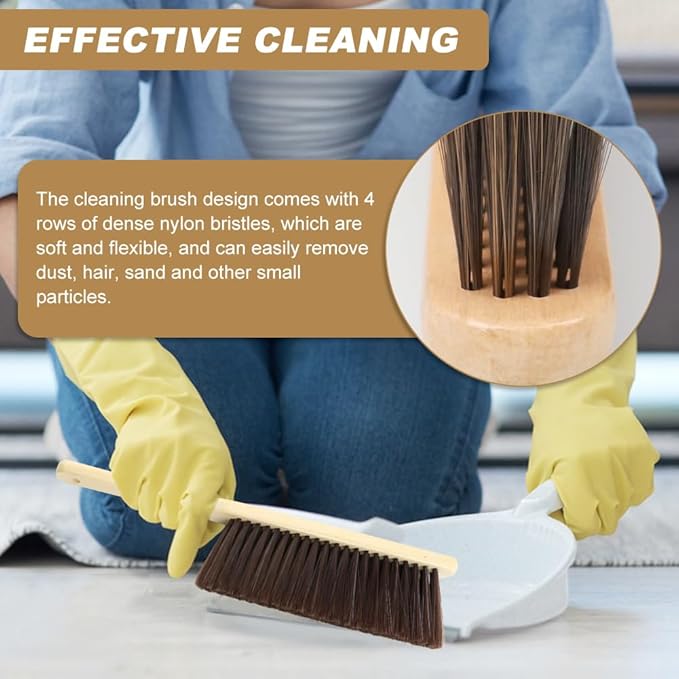 2 Pieces Wooden Hand Broom Brushes, Bench Brush with Long Wood Handle, Soft Bristle Cleaning Dust Brush for Counter, Bench, Car, Furniture, Bed, Woodworking Cleaning(Color:As Shown)