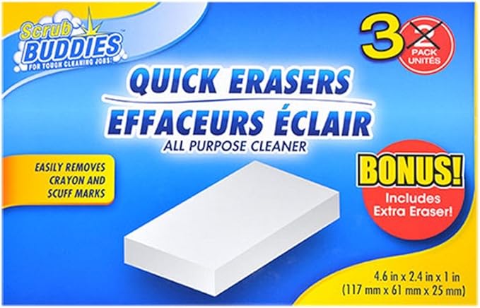 Quick Erasers All Purpose Magic Cleaning Sponges 3 pack - Remove Crayon and Scuff Marks