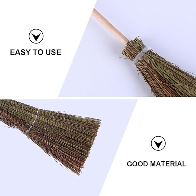 Mini Hand-Woven Decorative Broom Dollhouse Accessory 3.93In Straw Witch Broom Prop for Doll Toys and Fairy Tale Decor