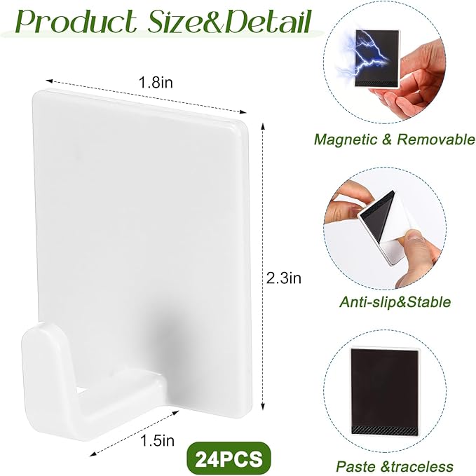 36 Pcs White Wall Hook Set,Include 24pcs Hanging Hook,12pcs Broom and Mop Holder Wall Mounted for Bathroom,Kitchen,Office,Outdoor and Indoor Tool Organizer