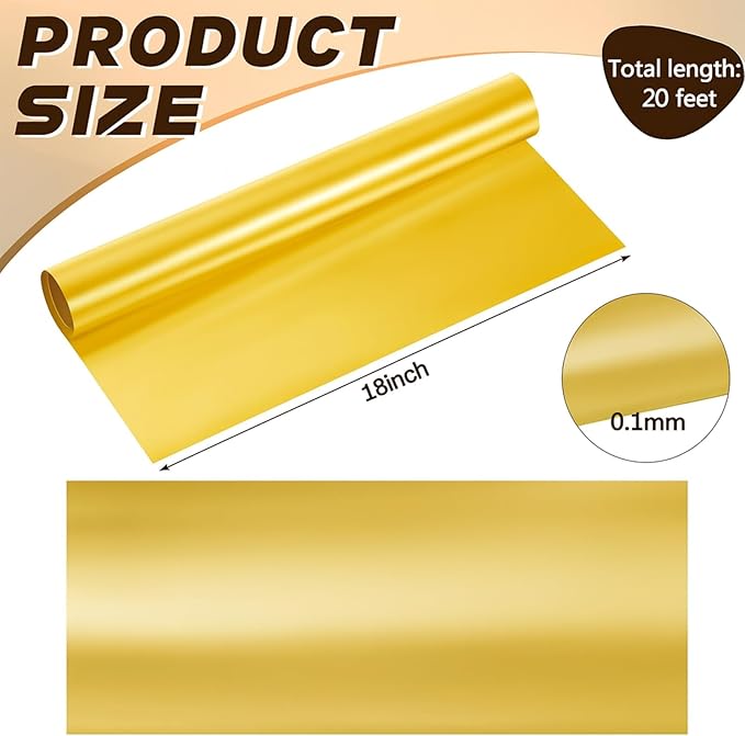 Yaocom 1 Roll Aluminum Metal Crafts DIY Foil 18 Inch x 20 ft x 0.1 mm Thick for Art Project Aluminum Flashing Roll Wide Sheet Multipurpose Metal Sheets(Golden)