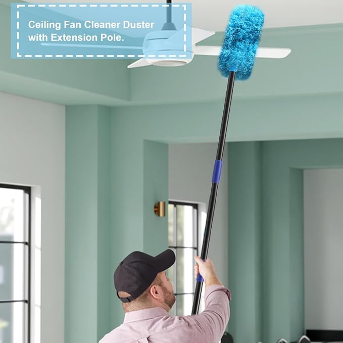 Ceiling Fan Cleaner Duster 7 Ft, Fan Duster for Ceiling Fan Blades, Removable Ceiling Fan with Long Pole, Reusable Ceiling Cleaner for High Ceilings, Fans, Furniture, Blinds