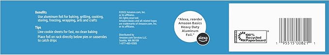 Amazon Basics Heavy Duty Aluminum Foil, 125 Sq Ft (Pack of 2)