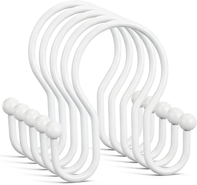 Goowin Shower Curtain Hooks, 12 Pcs Shower Curtain Rings, Stainless Steel Shower Curtain Hangers, Metal Shower Curtain Hooks Rings Rust Proof, Minimalist Shower Hooks for Shower Curtain, White