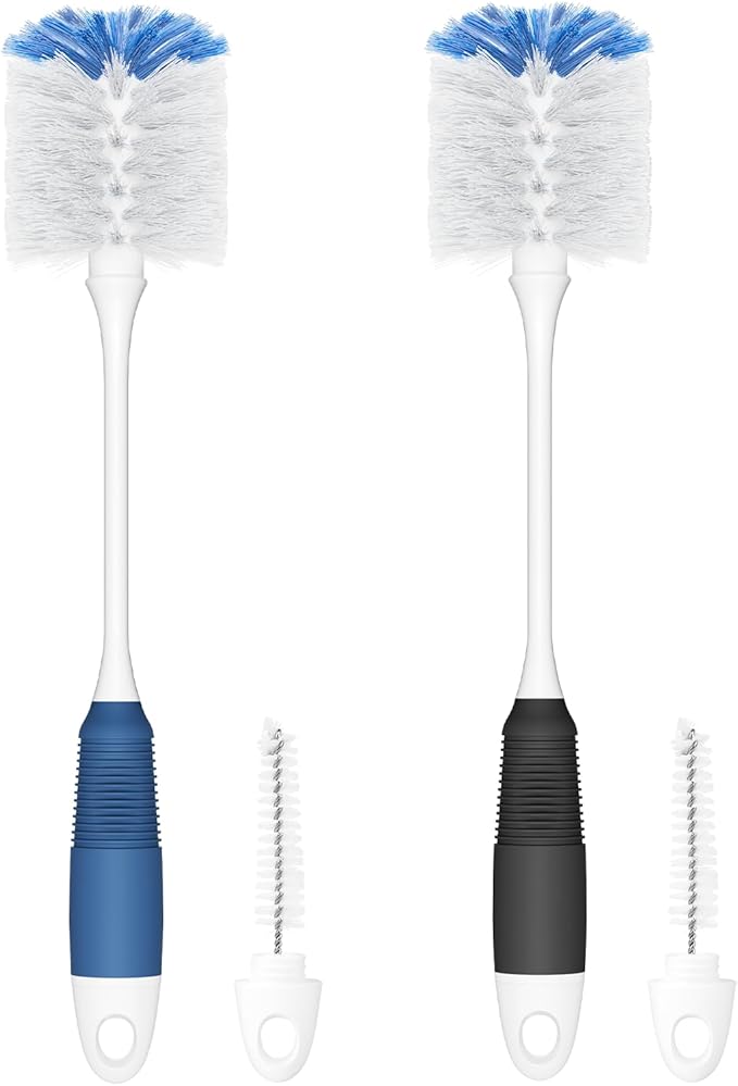 Amazer Bottle Brush Cleaner, Long Flexible Handle Bottle Brush Scrub for Water Bottles, Glasswares, Tumblers, Travel Coffee Mugs, 2 Pack