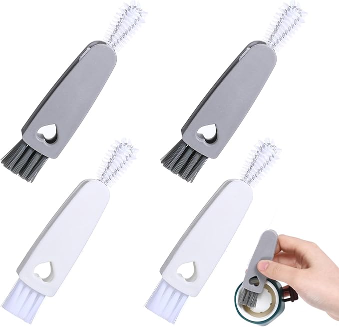 4Pcs 3 in 1 Cup Lid Cleaning Brush, Crevice Cleaning Brush Set Mini Multi-Functional Clean Brushes Portable Cup Lid Cleaner with Brushes Baby Bottle Home Kitchen Crevice Clean Tools