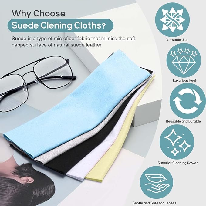 CONLI 30 Pack Microfiber Cleaning Cloth for Eyeglasses 13x13cm/5”x5” Luxury Suede Glass Cleaning Cloth Glasses Cleaner for Eye Glass Lens Cleaning Gentle and Lint-Free