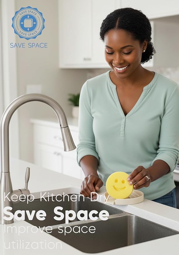 2 Pack Holder for Scrub Daddy, Thinnest Build to Last Sponges Holders, Durable Smiley Face Sponge Rack, Large Soap Dish & Sink Caddy Organizer, Dishwasher Safe (White, 2)