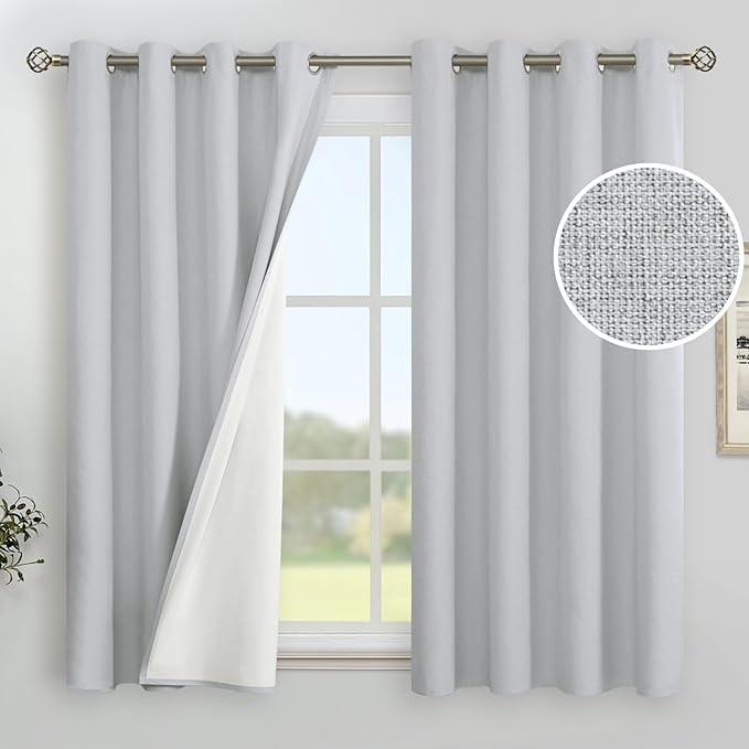YoungsTex Linen Blackout Curtains 54 Inch Length for Bedroom, Full Room Darkening Window Drapes with Grommet Top Thermal Insulated for Living Room, 2 Panels, 52 X 54 Inch, Light Grey