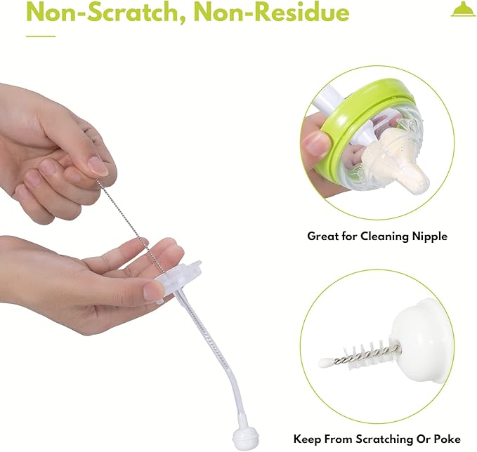 Baby Bottle Brush Set with Nipple Cleaner and Suction, 10.2" Cleaning Brush and 6.5" Sponge Bottle Brush with A Replacement Brush Head and Two 6.7" Straw Brushes, Pack of 5 (Yellow)