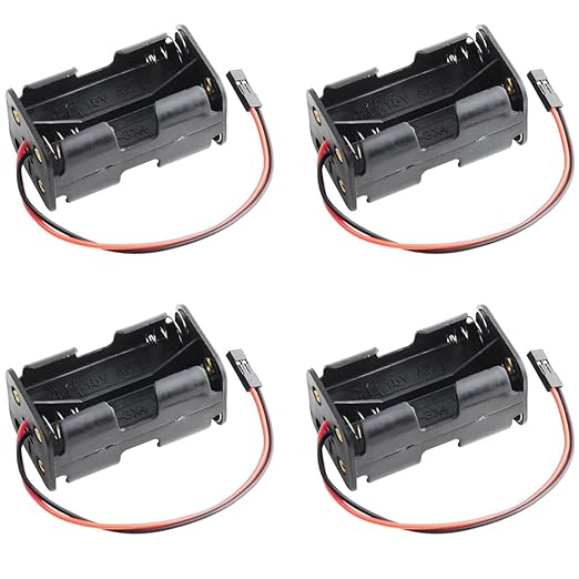 4 Cell 6V AA Battery Holder Case Cover Storage Box w/ 2P FUT J Plug Connector for Flysky Receiver RC 9g Micro Servo Tester(Pack of 4)