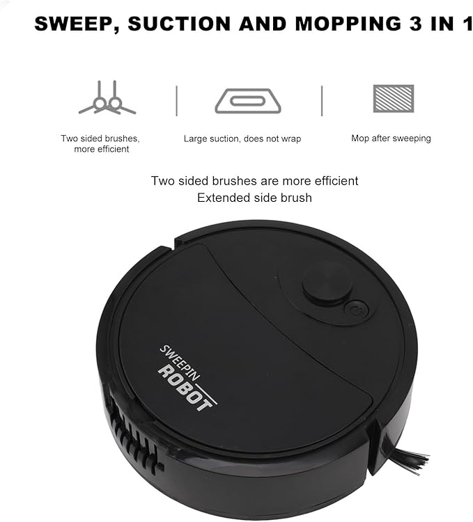 Robot Vacuum Cleaner, Smart Sweeping Robot 3 in 1 Strong Suction Swivel Wheel Mini Mopping Vacuum Carpet Sweeper for Hard Floor