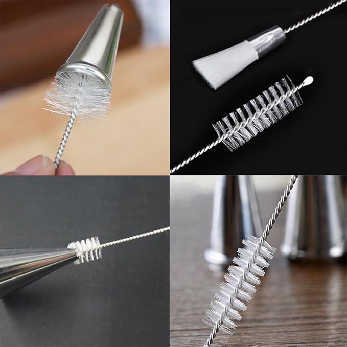 4 Pack Piping Tip Cleaning Brush Double-Headed Nylon Hard Bristle Brushes Pipe Tube Cleaner for Cake Decorating Tips Nozzle Baking Pastry Bags Mouth Frosting Icing Dispenser