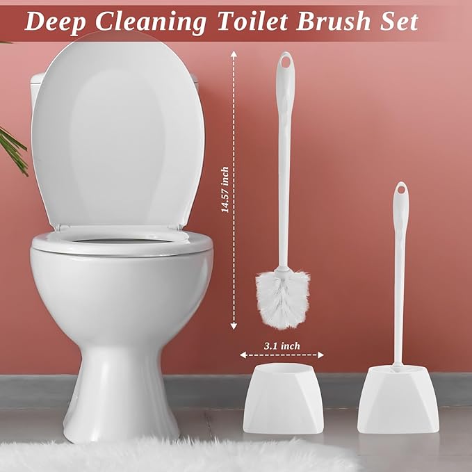 15 Sets Toilet Holder and Brush Set 16.14 Inch Toilet Bowl Cleaner Brush with Caddy Bathroom Scrub Plastic Scrubber with Long Handle for Bathroom Cleaning, Easy to Assemble (White)