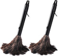 2pcs Feather Duster, Retractable Handle Fluffy and Natural Feather Duster Intrior/Extrior Cleaner for Blinds, Kitchen, Keyboard, Office Cleaning Supplies(Color:Black)