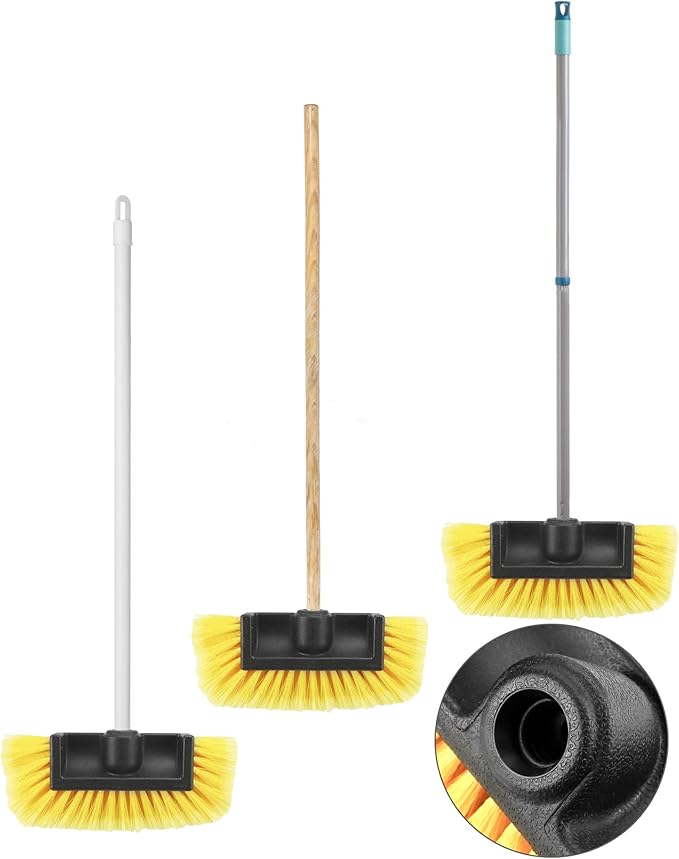 QWORK 10in Car Wash Brush Head with Soft Bristle, for Cleaning Decks, Trucks, Car, RV, Boats, Home Siding, Camper, Yellow