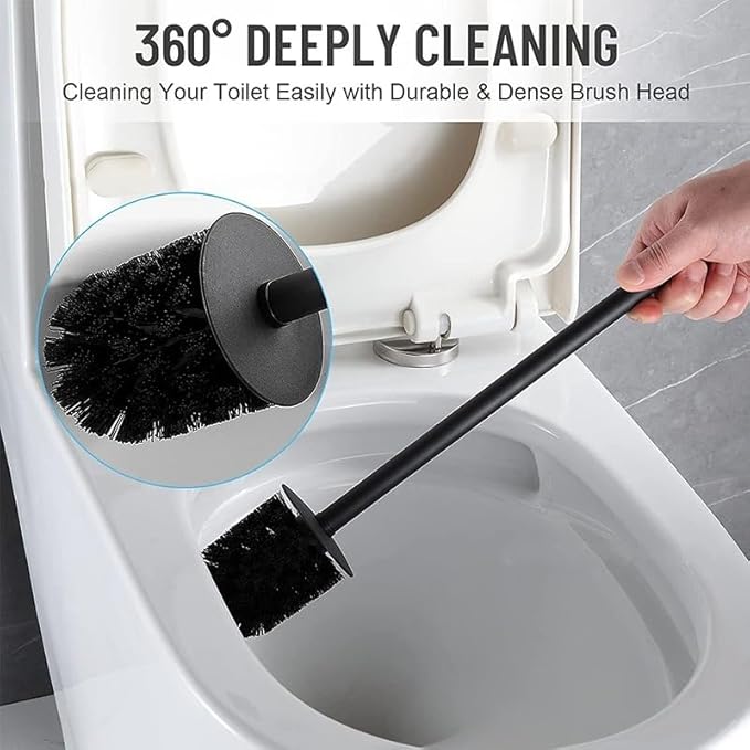Toilet Brush and Holder, Stainless Steel Square Toilet Bowl Brush Freestanding with Lid,Toilet Cleaner Brush Set for Bathroom Storage,Black