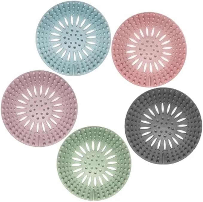 Hair Catcher and Drain Protector for Sink, Bath Tub, Shower, Laundry & Kitchen Thermo Plastic for Longer Life 5 Pack Easy to Use Great Colors