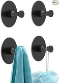 Adhesive Hooks for Walls No Damage 4 PCS, Heavy Duty Aluminum Strong Adhesive Towel Hooks for Bathrooms for Inside Shower for Hanging Loofah, Clothes, Robes