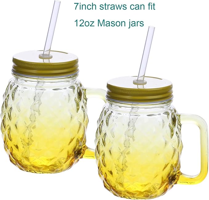 DAKOUFISH 7 Inch Reusable Plastic Drinking Straws for 10 oz & 12 oz Short Mini Mason Jar Tumblers,Set of 12 Pcs Straws with Cleaning Brush (7inch, 7color)