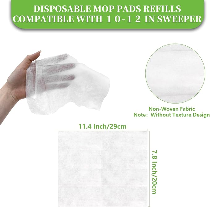 100 Count Dry Sweeping Cloths - Disposable Mop Pads Refills Compatible with 10-12 inch for Thin Mops for Floor Cleaning Dust and Hair(11.4 x 7.8 Inch)