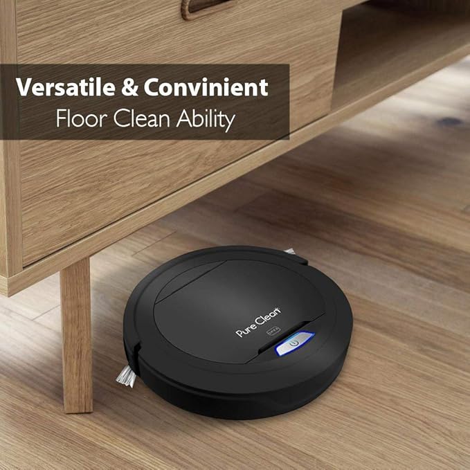 SereneLife Robot Automatic Vacuum Cleaner - Upgraded Lithium Battery 90 Min Run Time - Bot Self Detects Stairs Pet Hair Allergies Friendly Home Cleaning for Carpet Hardwood Floor - PUCRC26B, Black