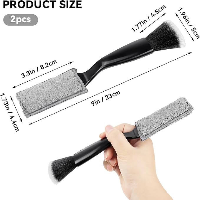 2 PCS Double Head Brush, 2-in-1 Double Head Car Duster Brush for Interior & Exterior Cleaning, Soft Bristles for Dashboard, Air Vents, Screen, and More