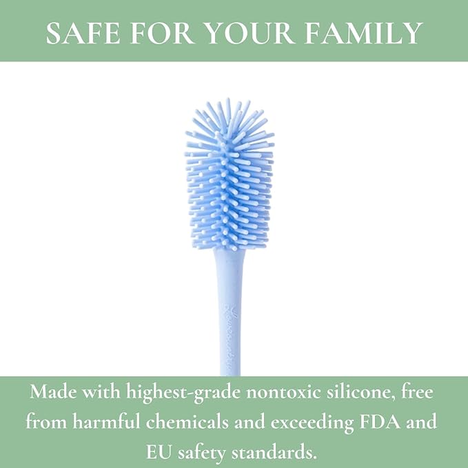 Nontoxic Silicone Bottle Brush - Premium Medical Grade - BPA & PFAS Free - Suction Cup Base - Easy to Clean and Dishwasher Safe - Tallest Design for Any Bottle - (10.25 in) - Green