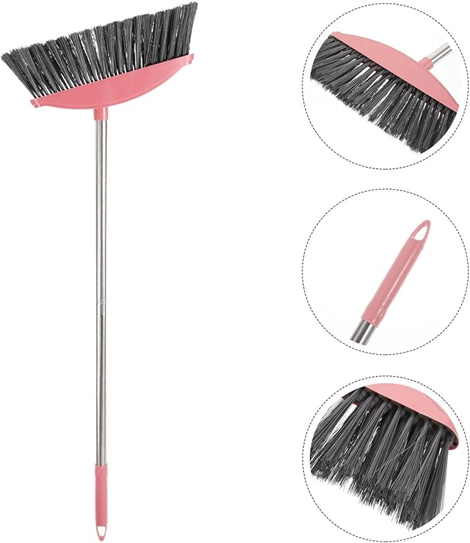 Ciieeo Heavy-Duty Broom, Stainless Steel Broom with Long Handle Floor Sweeping Brooms Wide Angle Outdoor Brooms for Shower Cleaning Patio Kitchen Grout Pink