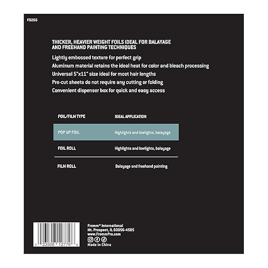 Fromm Pop Up Hair Foils, Silver Foils, Cosmetology Supplies, Hairstylist Essentials, Lightweight, Ideal for Highlighting and Coloring, Precut, 5" x 11", 500 Foil Sheets
