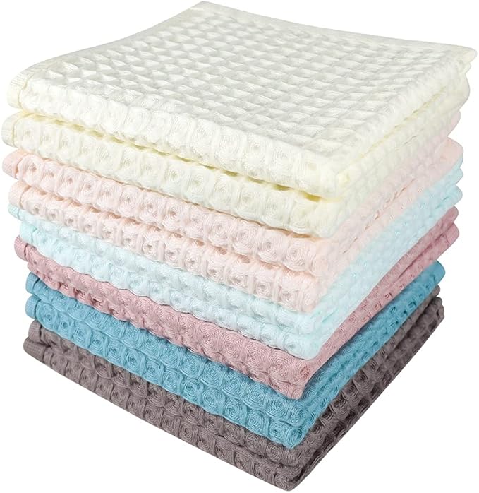 12 Pcs 13" x 13" Waffle Weave Kitchen Dish Cloths Set, 100% Cotton Super Absorbent Dish Towels for Washing Dishes & Drying, Multi Color