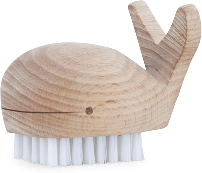 Kikkerland Hand-Crafted Multi-Purpose Beechwood Whale Scrub Brush – Supplies for Manicures and Pedicures, Hand Washing, Vegetable Scrubbing – Nautical Decor, Bathroom Essentials