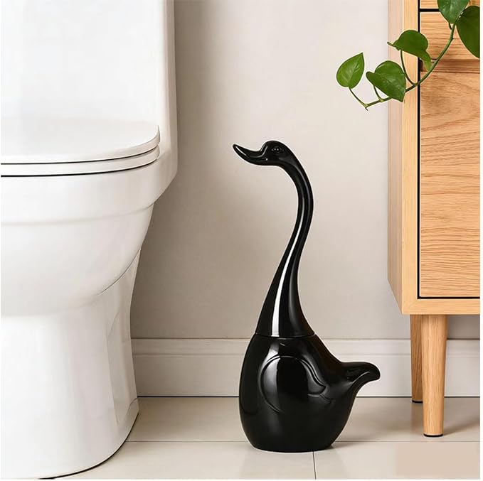 Ceramic Toilet Brush and Holder,Cute Bathroom Decor Toilet Bowl Brush Household Cleaning Tool for Bathtub,Black