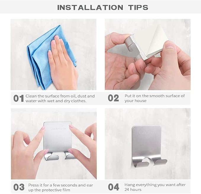 Razor Holder Shaver Hook Hanger Stand for Shower (6 Pack) Self Adhesive Stainless Steel Heavy Duty Utility Storage, Bathroom Kitchen Organizer for Plug Robe Towel Loofah Bathrobe Coat