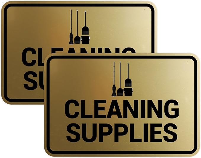 Signs ByLITA Classic Framed Cleaning Supplies Sign (Brushed Gold) - Small 2 Pack