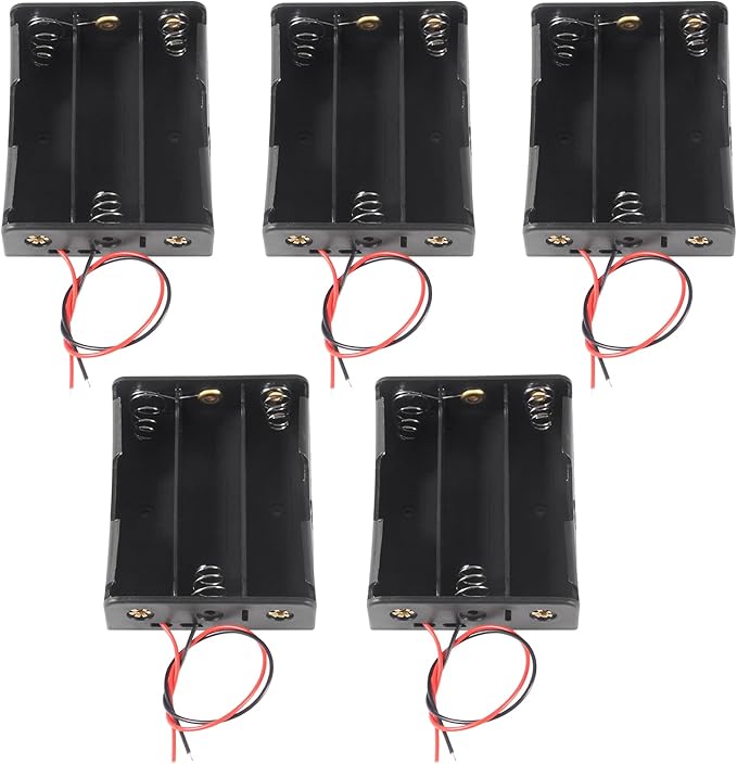 5pcs 18650 Battery Clip 3 Slots 11.1V Plastic 18650 Battery Storage Box Case with Black and Red Wire Leads for 18650 with Connect Lead