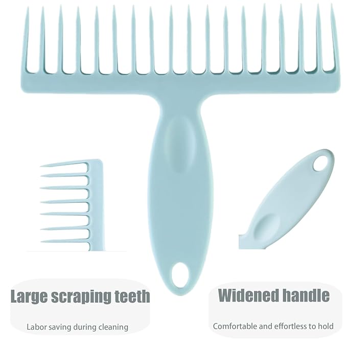 2 Pcs Broom Comb Hair Removal Comb Cleaning Brush with Hanging Hole Cleaning Tool for Floor Bathroom Sewer Hair Collectors, Blue
