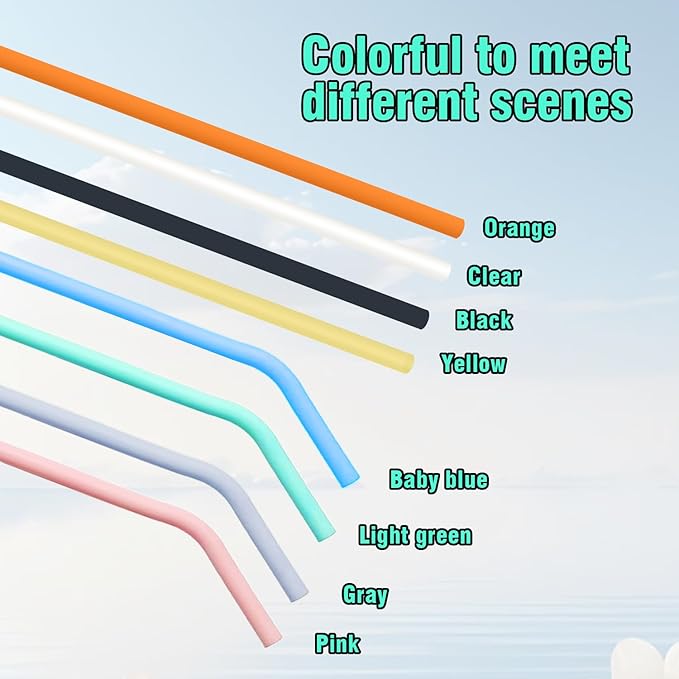 8 Pack Multicolor Silicone Stanley Straw Replacement 40 oz 30 oz,Reusable Long Straws with Cleaning Brush for Simple Modern Stanley Cup Accessories