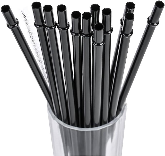 DAKOUFISH 11 Inch Long Black Reusable Plastic Replacement Drinking Straws for 24 oz 32oz 40oz Mason Jar,Tumblers, Set of 12 with Cleaning Brush (11inch, Black)