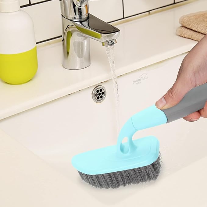 Scrub Brush, Cleaning Shower Scrubber with 9 Inch Ergonomic Handle, Sturdy Stiff Bristles Heavy Duty Brush for Bathroom, Shower, Sink, Carpet, Floor (Blue)
