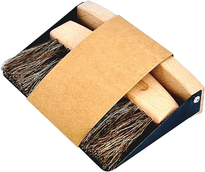 Generic Mini Broom and Dustpan Set - 100% Horsehair Bristles, Beech Wood, Brown - Perfect for Table, Computer, Kitchen, Pet Habitat - 2 Count, 5.9 x 3.9 x 15 inches