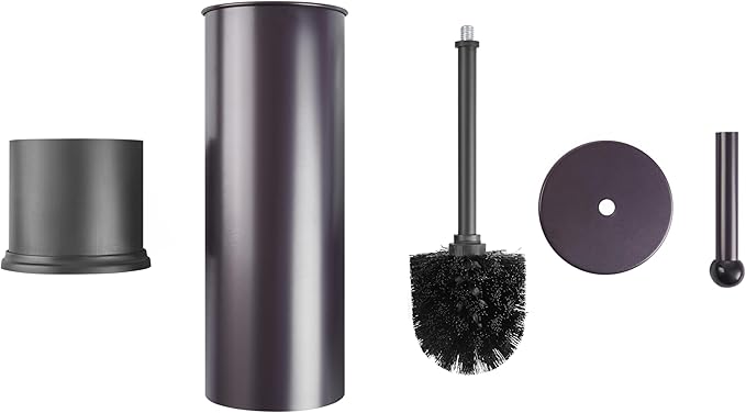 HUJI Rust Resistant Bronze Toilet Brush Holder with Lid Perfect Bathroom Bowl Cleaning Set Gift for House Warming or College Dorms Accessories (1, Bronze Toilet Brush)