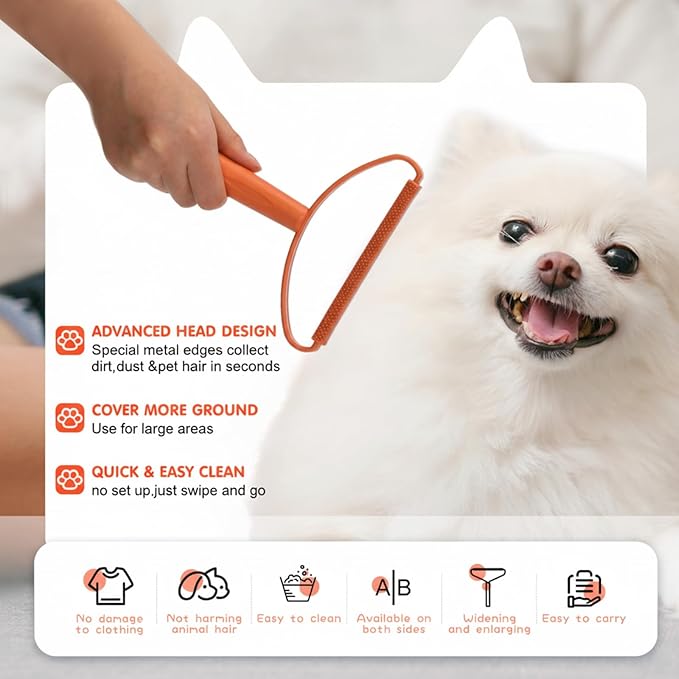 Honeydak 3 Pieces Hair Remover Tool Dog Hair Remover Pro Silicone Cleaner Brush Roller Fuzz Hairball Brush for Carpet Rake, Car Mat, Couch, Pet Bed, Clothes (Orange)