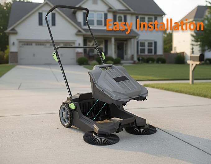 Walk-Behind Hand Push Floor Sweeper, 25.6" Sweeping Width Manual Non-Electric Sweeper with 5-Gallon Waste Container, Angle & Height Adjustable Folding Handle for Walkway, Yard, Garage, Patio