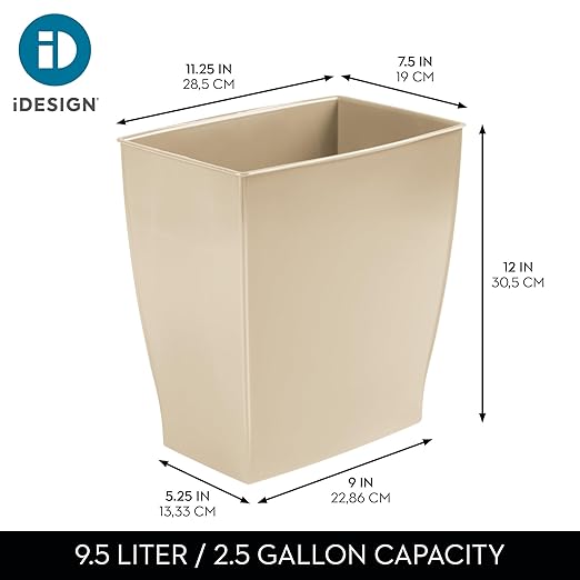 iDesign Small Plastic Bathroom Trash Can, Slim Rectangle Garbage Bin for Bedroom, Office, Dorm, 4-Pack, Brown