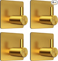 VIS'V Adhesive Towel Hooks, Waterproof Shower Wall Stick on Hooks, Gold, 4 Pcs